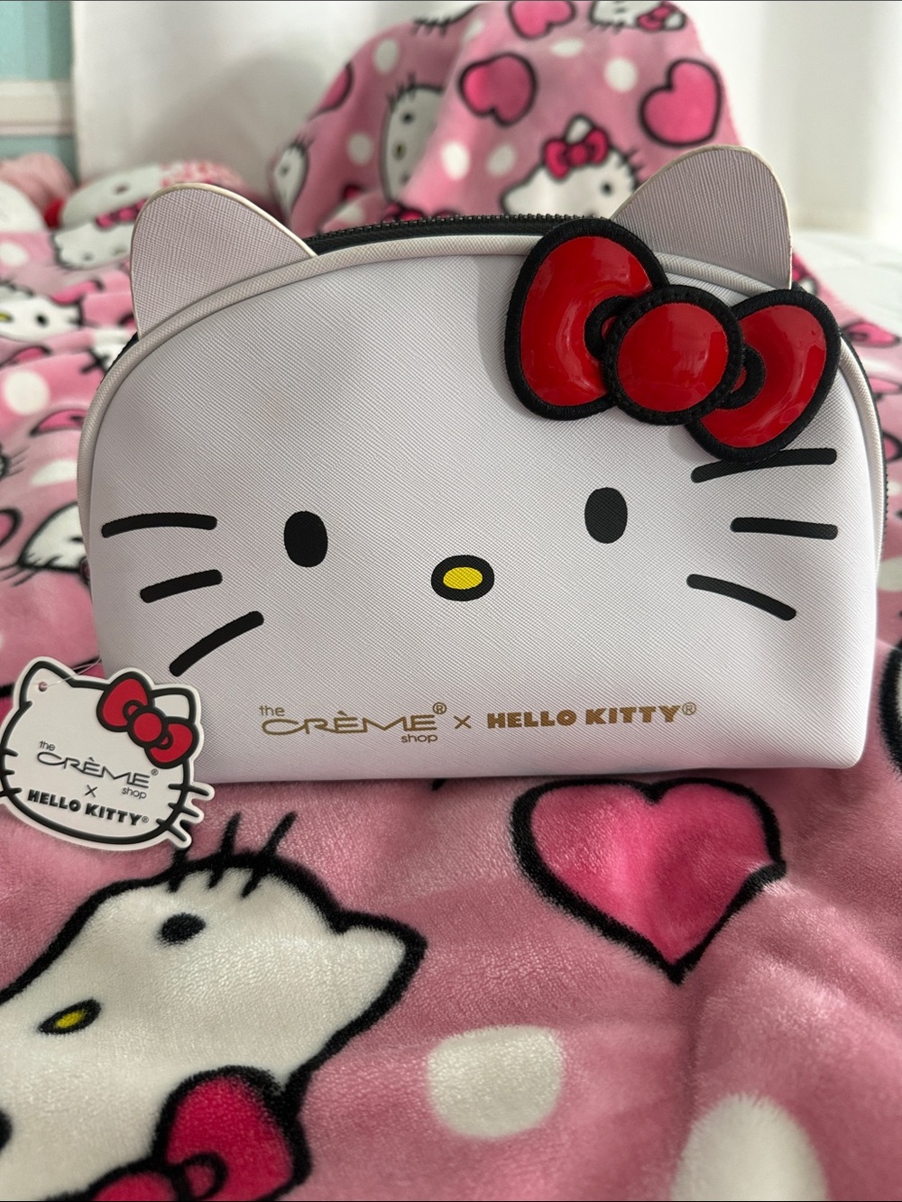 Hello Kitty White Cosmetic Pouch with Red Bow